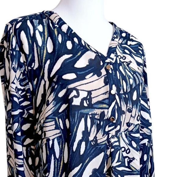 JM COLLECTION Blouse Top Petite XL 3/4 Sleeves Career Office Flowy V-Neck Blue - Picture 5 of 9